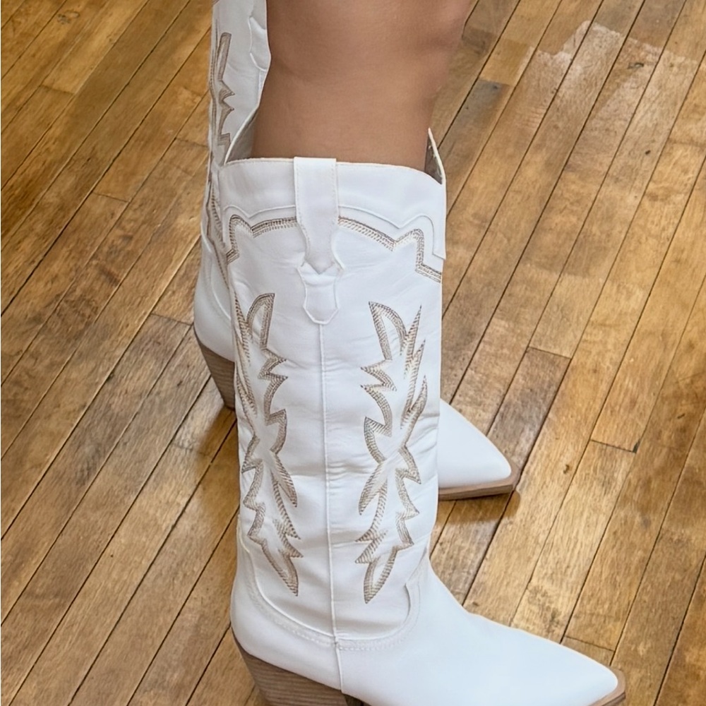 White knee high cowboy boots